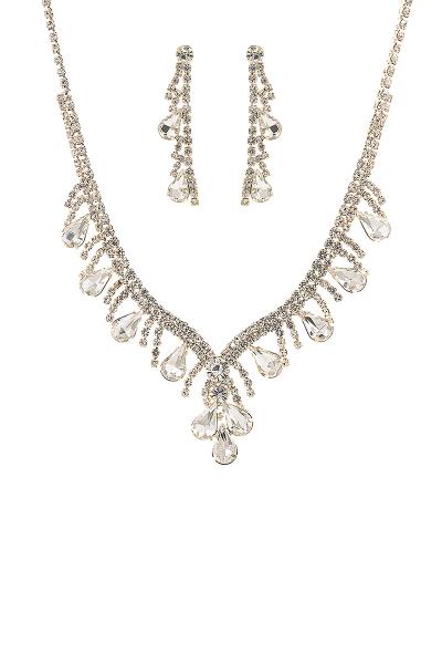 FASHION CRYSTAL GEM TEAR SHAPE NECKLACE AND EARRING SET