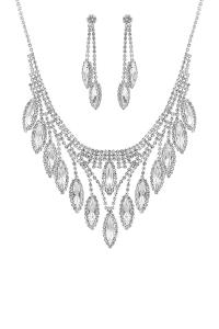 RHINESTONE MARQUISE STONE FRINGE NECKLACE AND EARRING SET