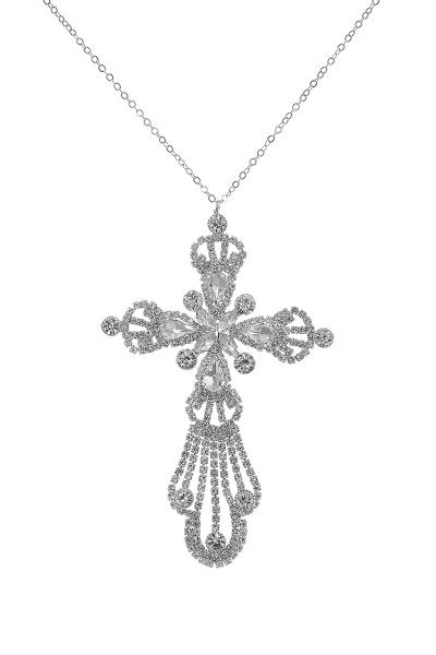 RHINESTONE RELIGIOUS CROSS PENDANT NECKLACE