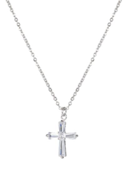 CUBIC ZIRCONIA CROSS SHAPE PENDANT NECKLACE