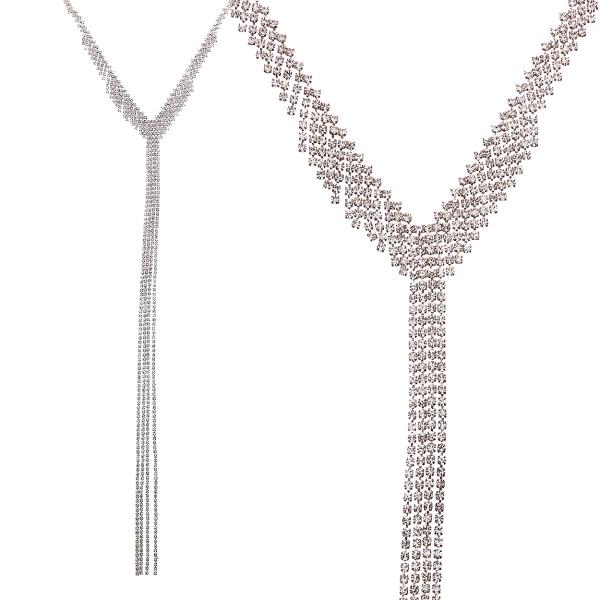 RHINESTONE LONG FRINGE Y NECKLACE