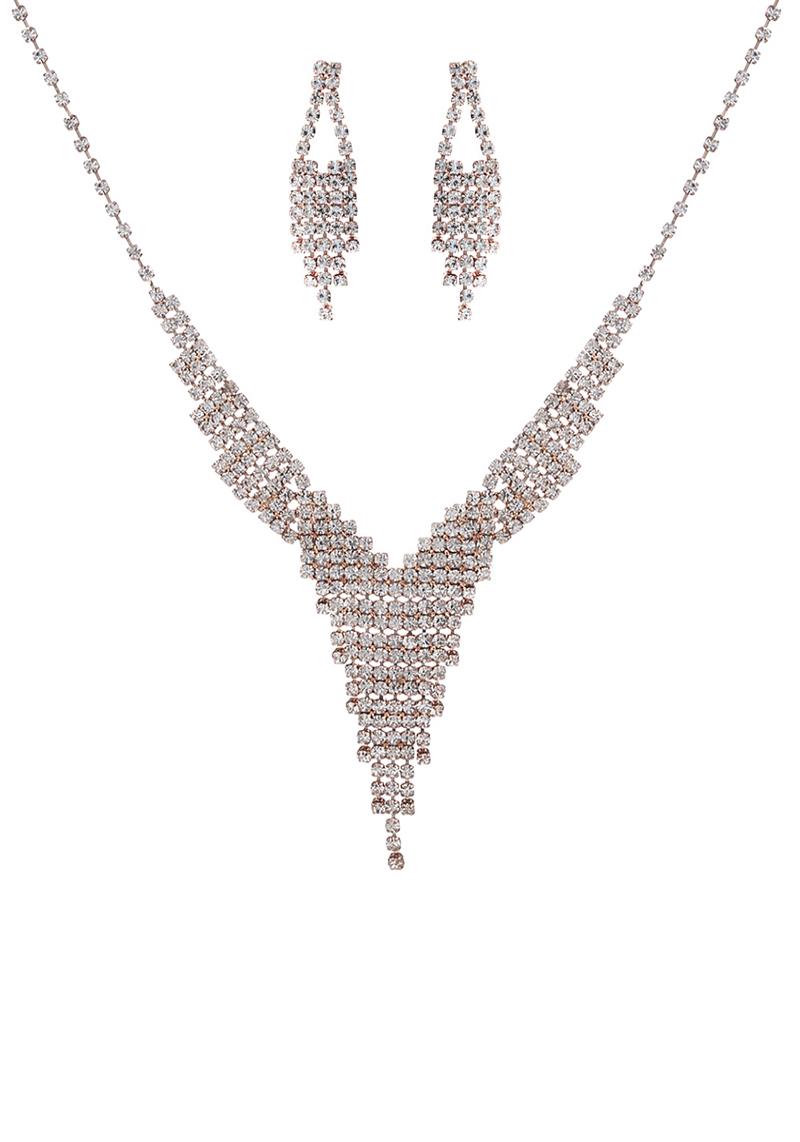 RHINESTONE FRINGE NECKLACE EARRING SET