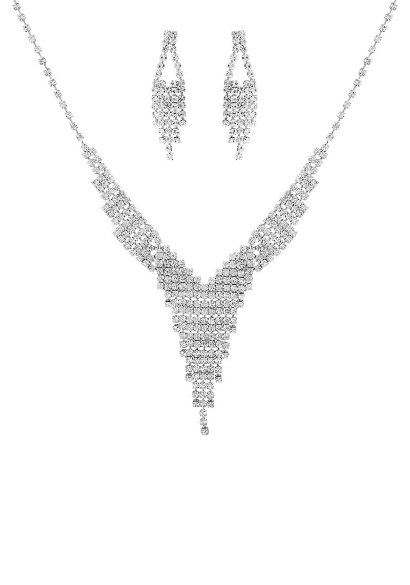 RHINESTONE FRINGE NECKLACE EARRING SET