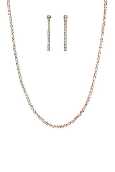 RHINESTONE SINGLE PRINCESS LINE NECKLACE EARRING SET