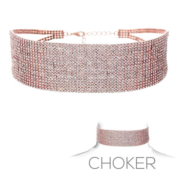 18 LINED RHINESTONE CHOKER NECKLACE