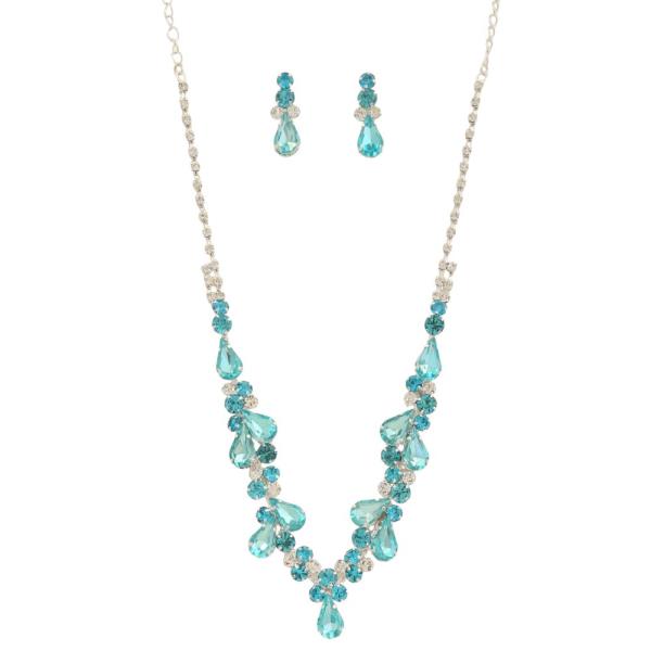 RHINESTONE DROP STONE NECKLACE EARRING SET
