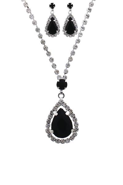 RHINESTONE TEAR DROP NECKLACE AND EARRING SET