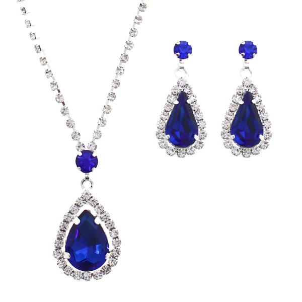 RHINESTONE TEAR DROP NECKLACE AND EARRING SET