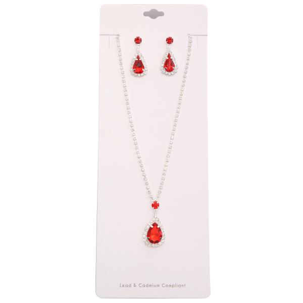 RHINESTONE TEAR DROP NECKLACE AND EARRING SET