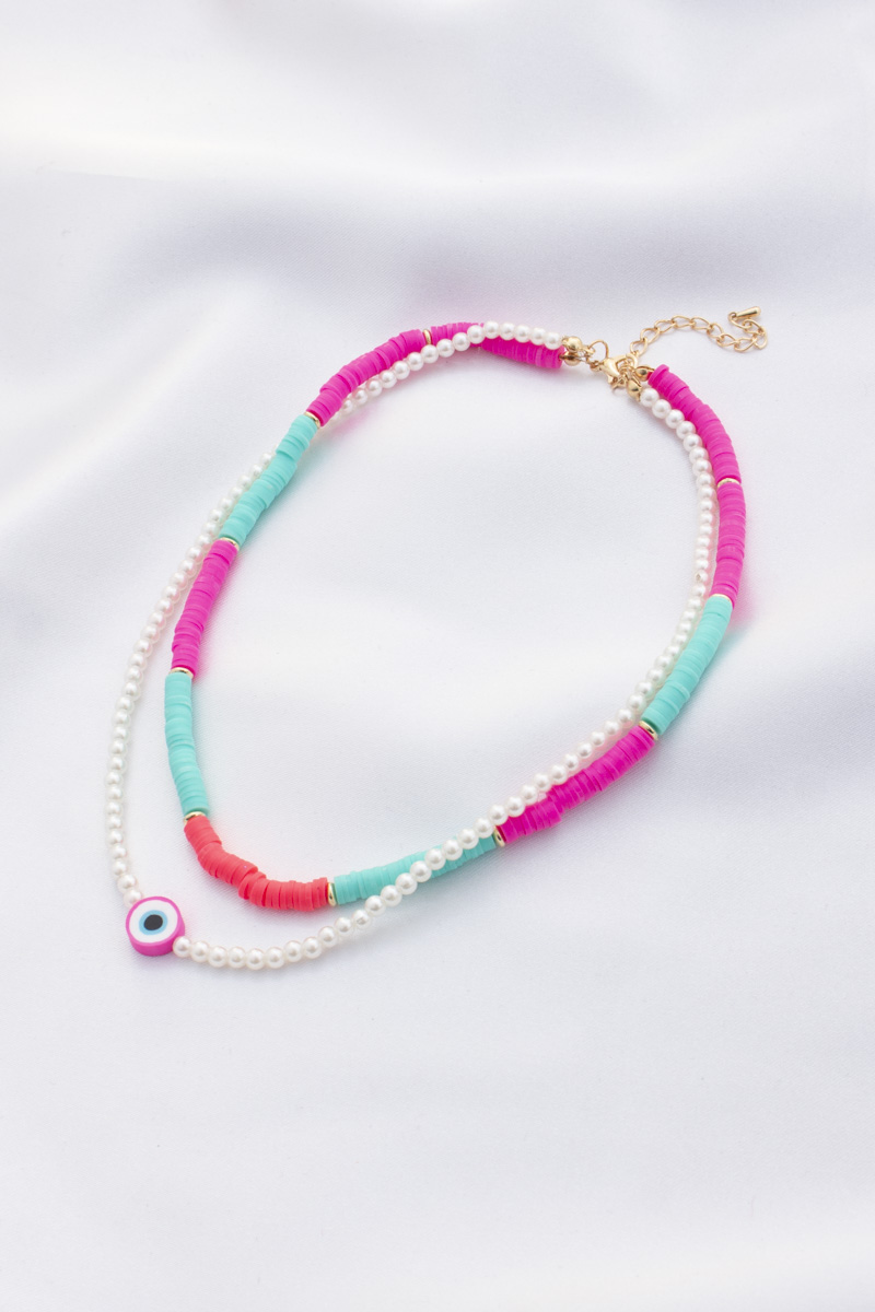 EYE HEISHI BEAD PEARL LAYERED NECKLACE