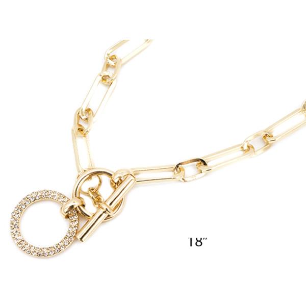 OVAL LINK RHINESTONE TOGGLE CLASP NECKLACE