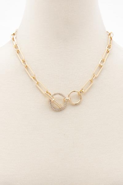 OVAL LINK RHINESTONE TOGGLE CLASP NECKLACE