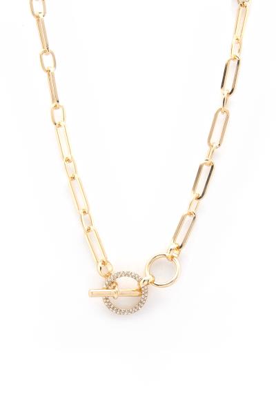 OVAL LINK RHINESTONE TOGGLE CLASP NECKLACE