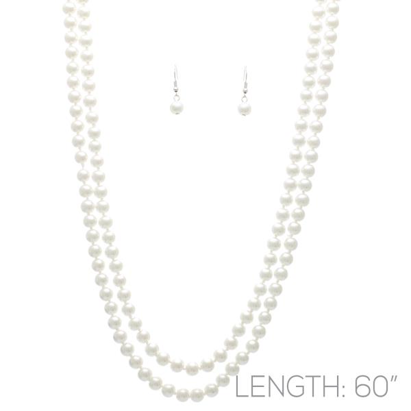 8MM PEARL KNOTTING 60IN NECKLACE EARRING SET