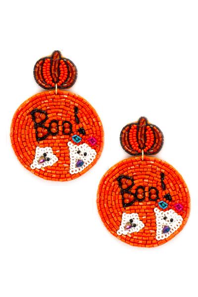 SEED BEAD HALLOWEEN BOO BOO DANGLE EARRING