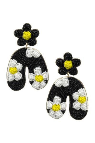 SEED BEAD FLOWER U DANGLE EARRING