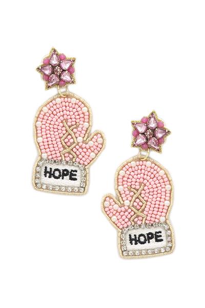 BREAST CANCER SEED BEAD HOPE BOXING GLOVE POST EARRING