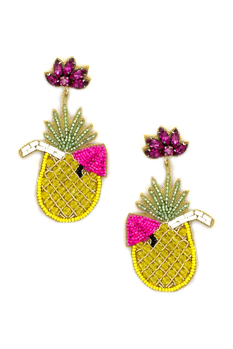 SEED BEAD PINEAPPLE COCKTAIL DANGLE EARRING