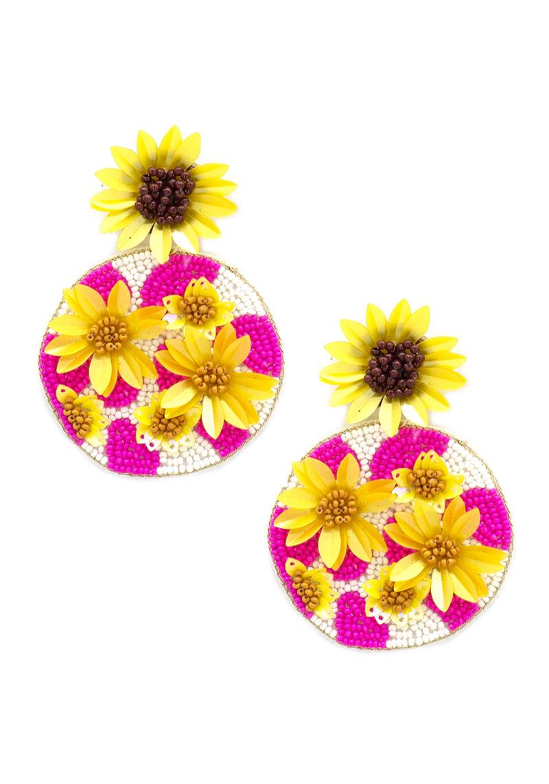 SEED BEAD FLOWER ROUND DANGLE EARRING