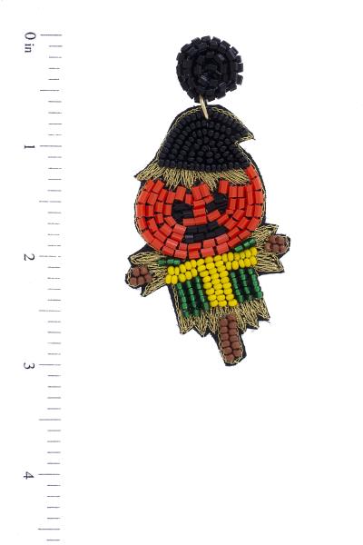 SEED BEAD HALLOWEEN  SCARECROW PUMPKIN HEAD BEADED DROP EARRING