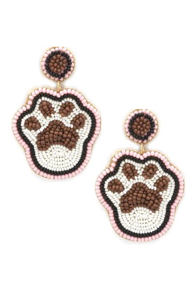 DOG PAW SEED BEAD DANGLE EARRING