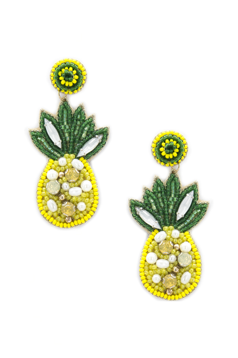 FASHION SEED BEAD BLING BLING STONE PINEAPPLE DANGLE EARRING