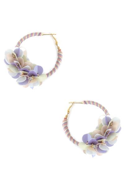 THREAD WRAP FLOWER HOOP EARRING