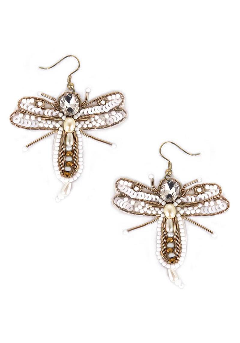 SEED BEAD SPANGLE DRAGONFLY EARRING