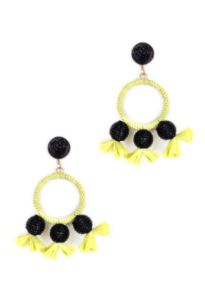 TRIPLE TASSEL GOLDEN BEAD ACCENT FASHION EARRINGS