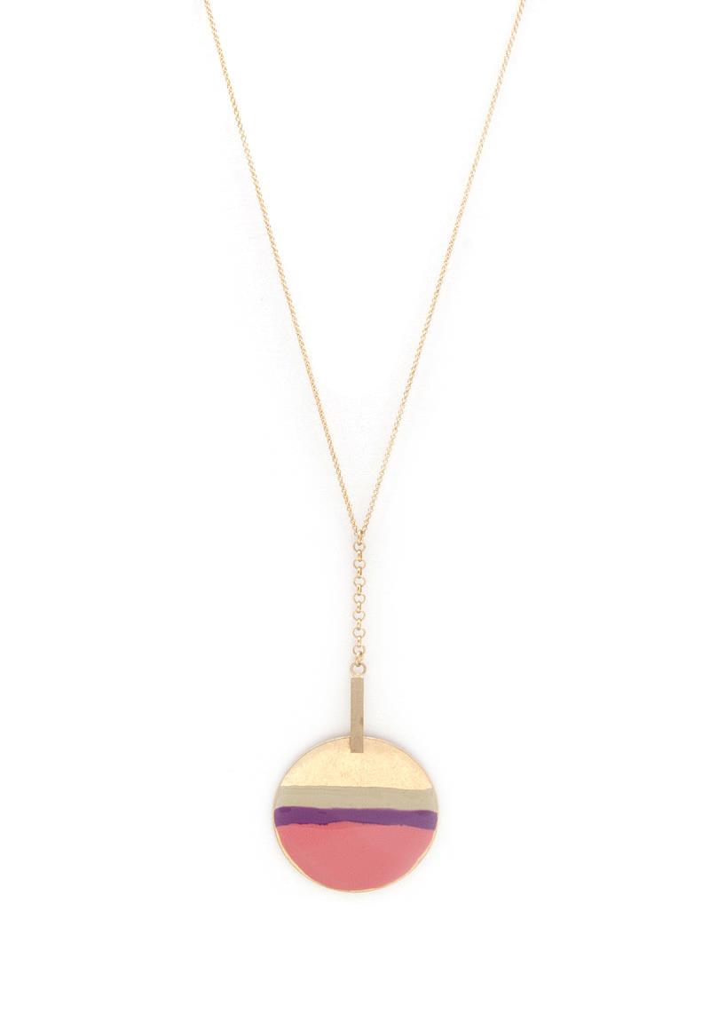 TRIPLE COLOR BLOCK ROUND PENDANT NECKLACE