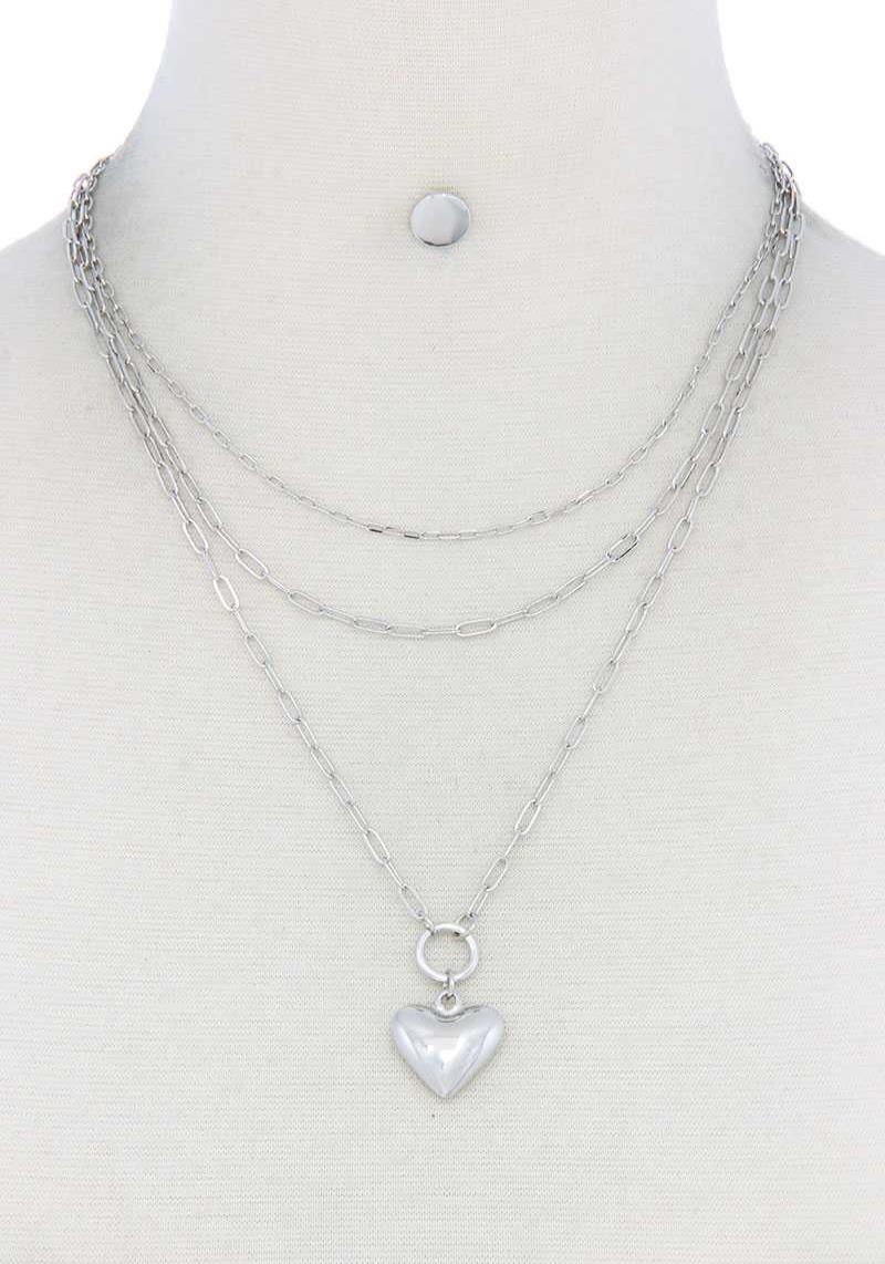 PUFFY HEART CHARM LAYERED NECKLACE