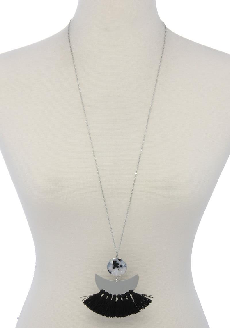 ACETATE CIRCLE HALF CIRCLE CURVE TASSEL PENDANT NECKLACE