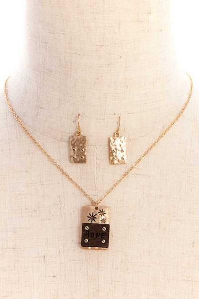 HOPE SQUARE FASHION NECKLACE AND EARRING SET