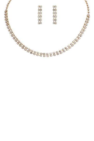 FASHION CRYSTAL 2 LINES NECKLACE AND EARRING SET