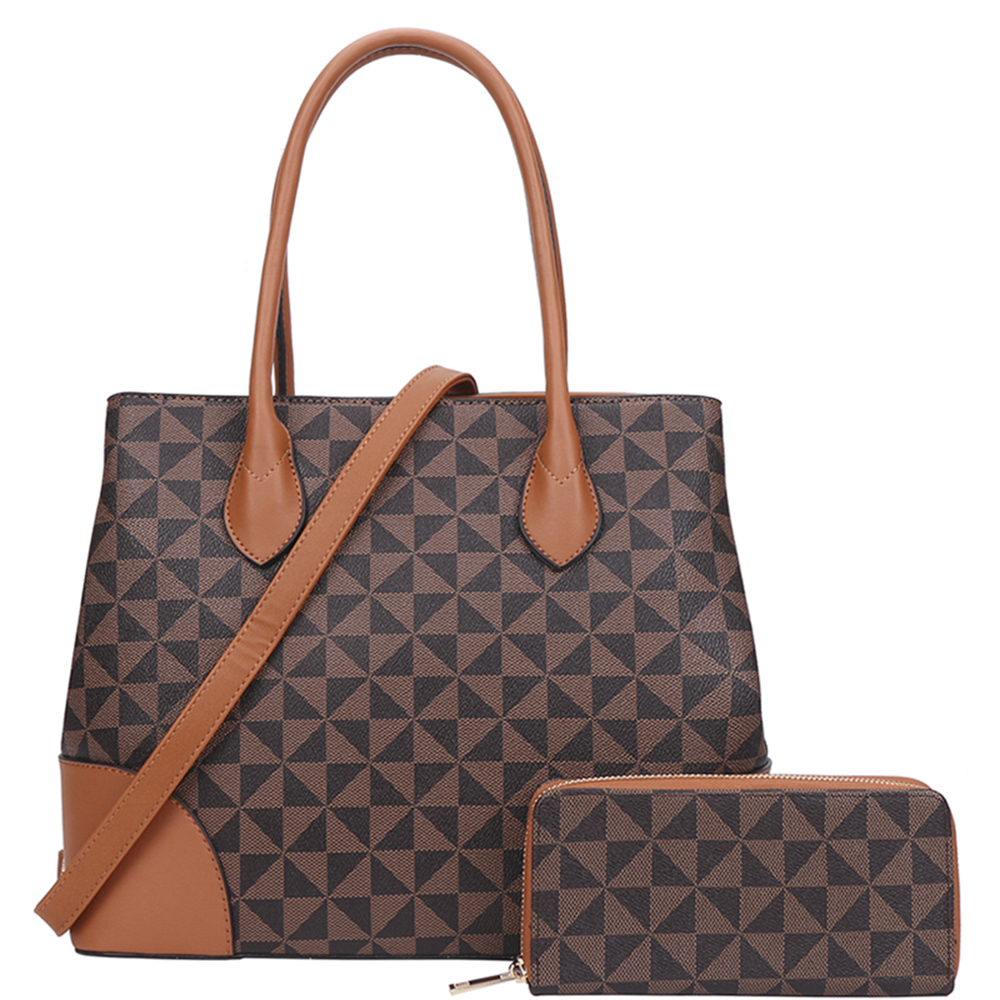 2IN1 TRIANGULAR MONOGRAM HANDLE TOTE BAG WITH WALLET SET