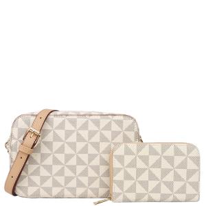 2IN1 SMOOTH MONOGRAM SHAPE PATTERN CROSSBODY BAG WITH WALLET SET
