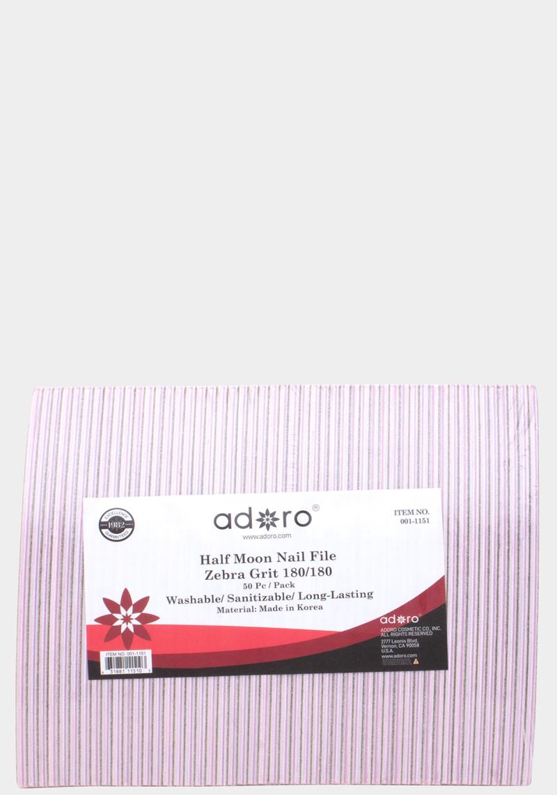 ADORO HALF MOON 180-180 NAIL FILE ZEBRA GRIT 50 PC SET