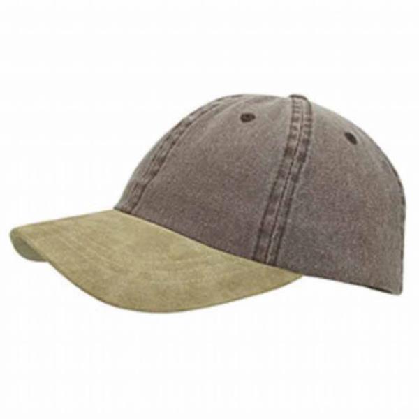 WASHED PIGMENT DYED TWILL CAP WITH SUEDE BILL CAPS