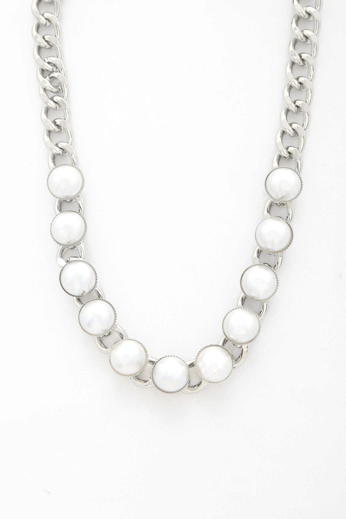PEARL BEAD CURB LINK NECKLACE
