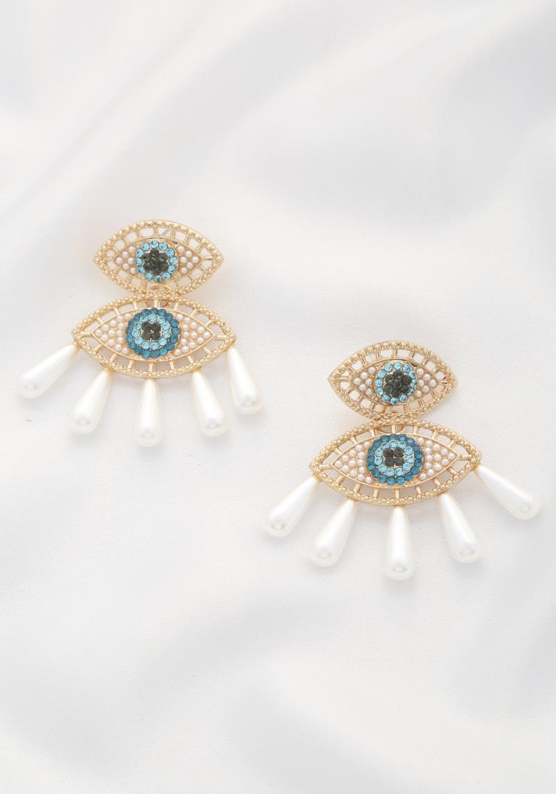 DOUBLE EYE PEARL BEAD DANGLE EARRING