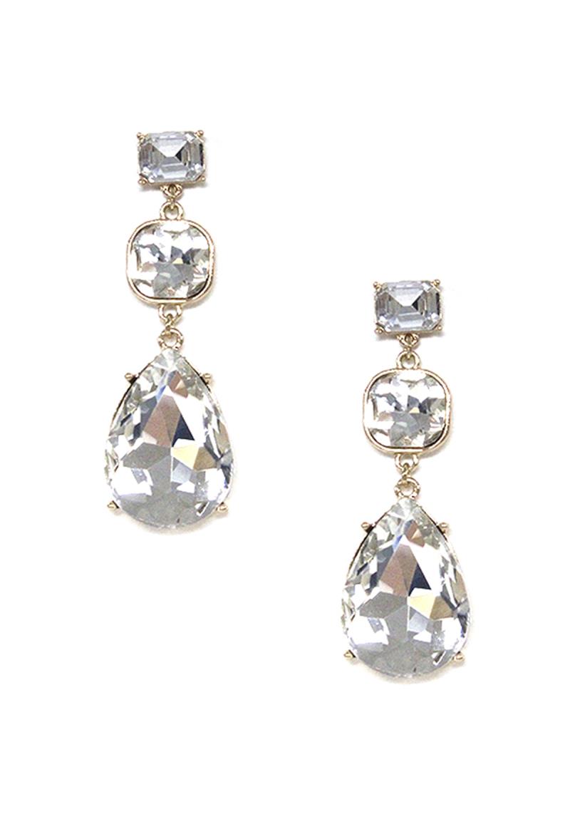 CRYSTAL TEAR GEM DANGLE EARRING