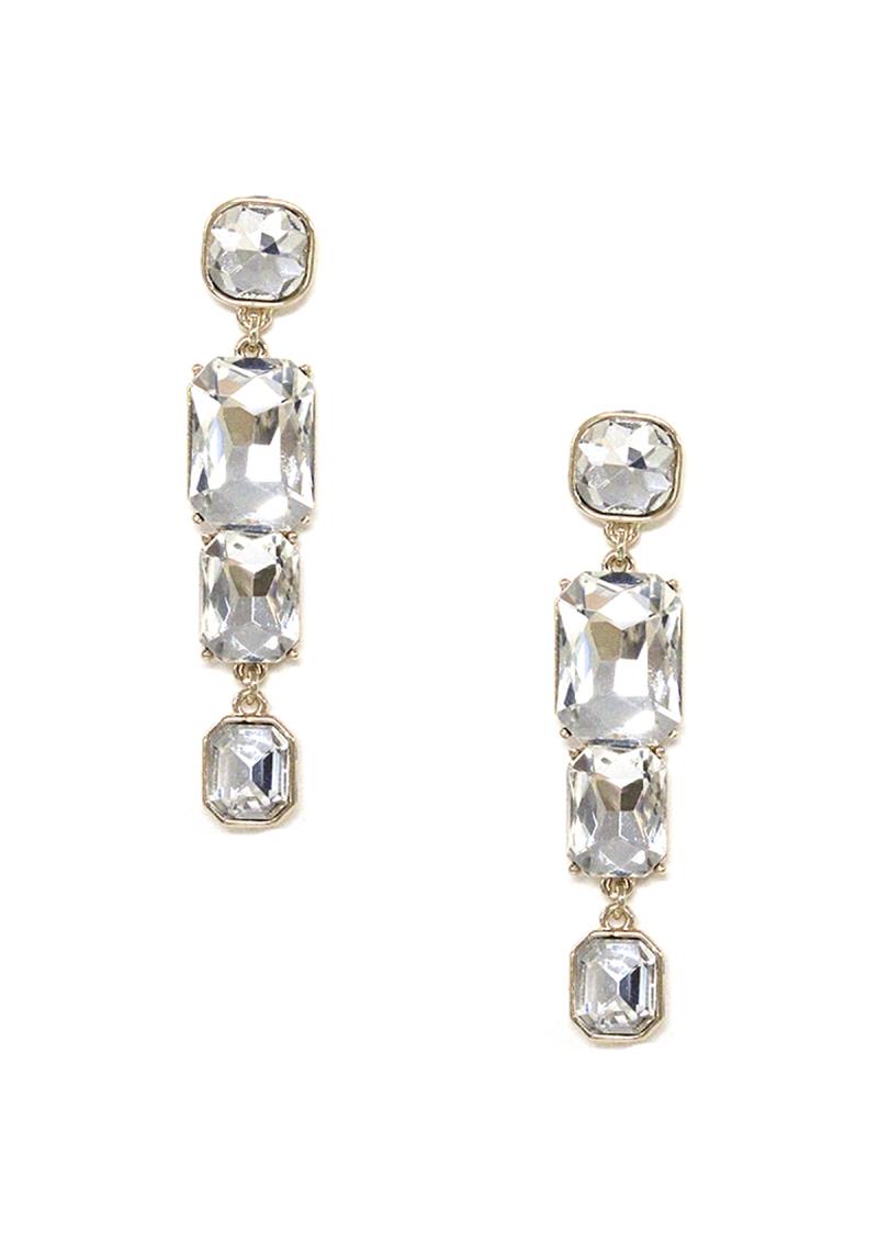 CRYSTAL GEM SHAPE DROP DANGLE EARRING