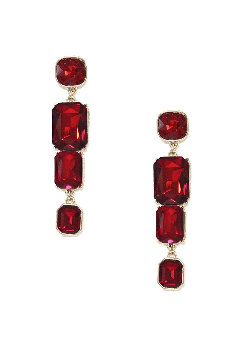 CRYSTAL GEM SHAPE DROP DANGLE EARRING