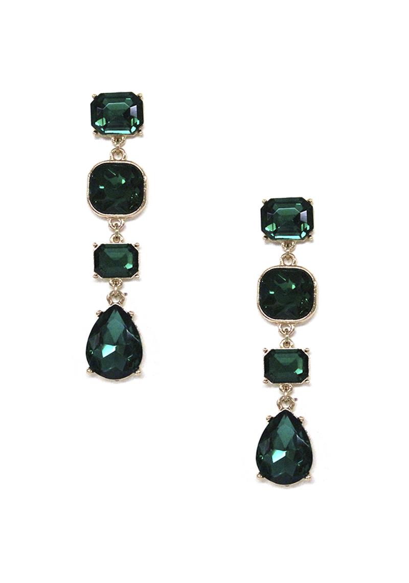 CRYSTAL GEM SQUARE TEARDROP DANGLE EARRING