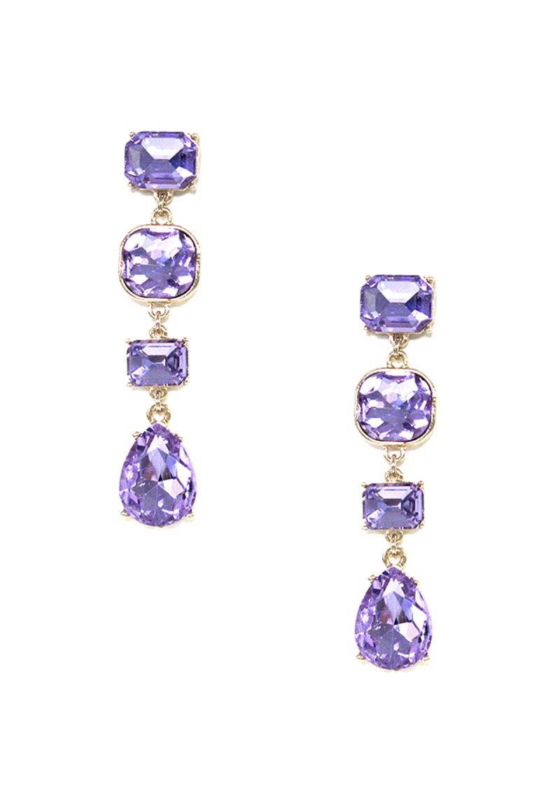 CRYSTAL GEM SQUARE TEARDROP DANGLE EARRING