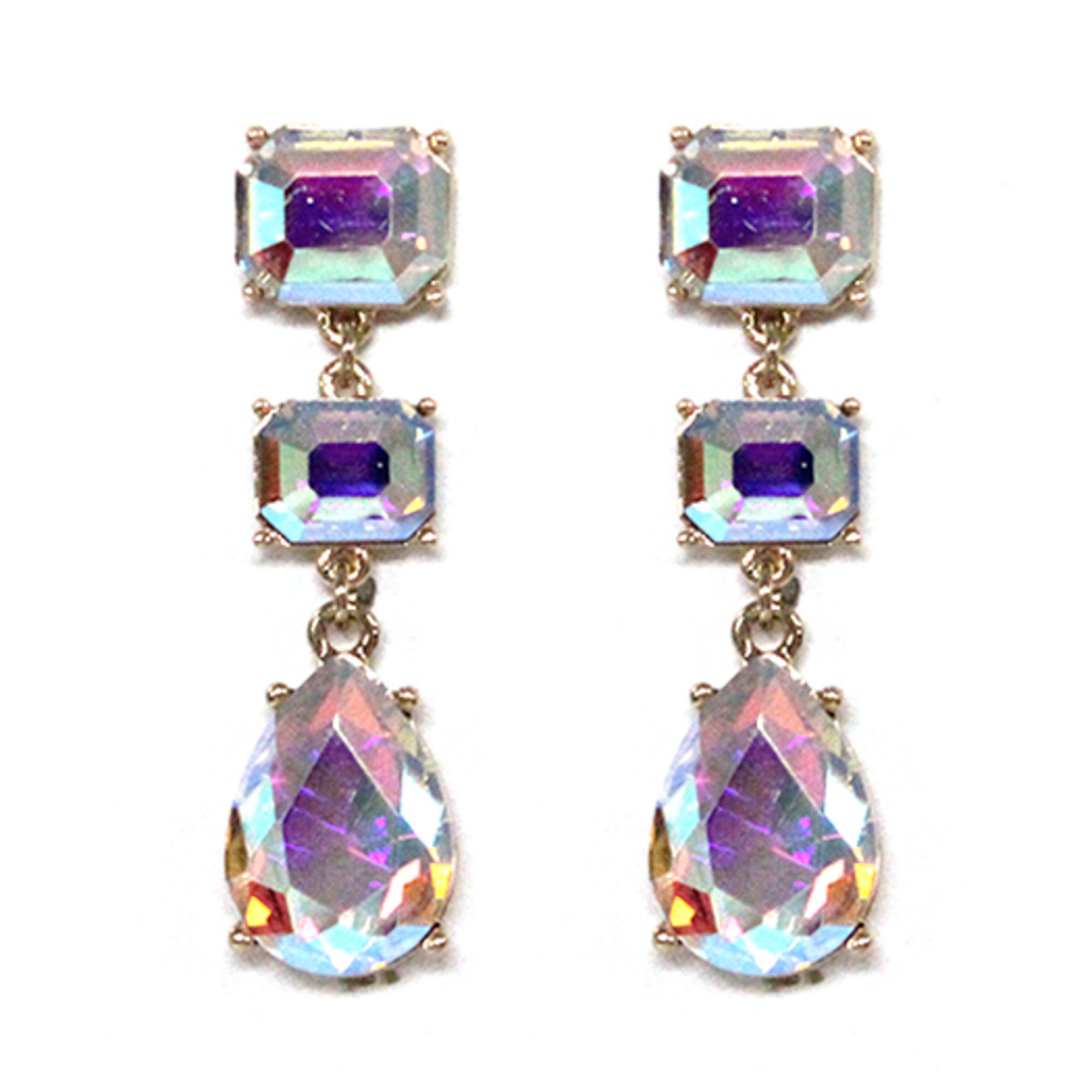 CRYSTAL SQUARE TEAR GEM DANGLE DROP EARRING