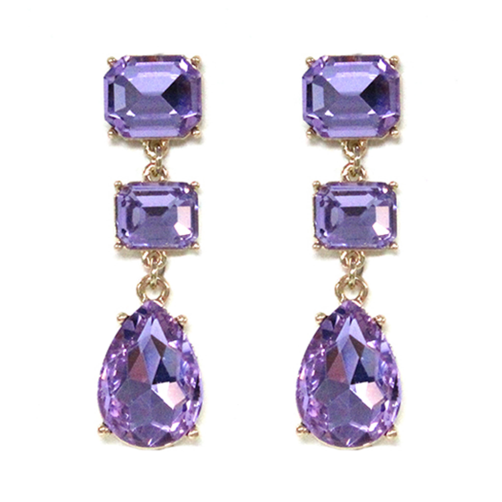 CRYSTAL SQUARE TEAR GEM DANGLE DROP EARRING