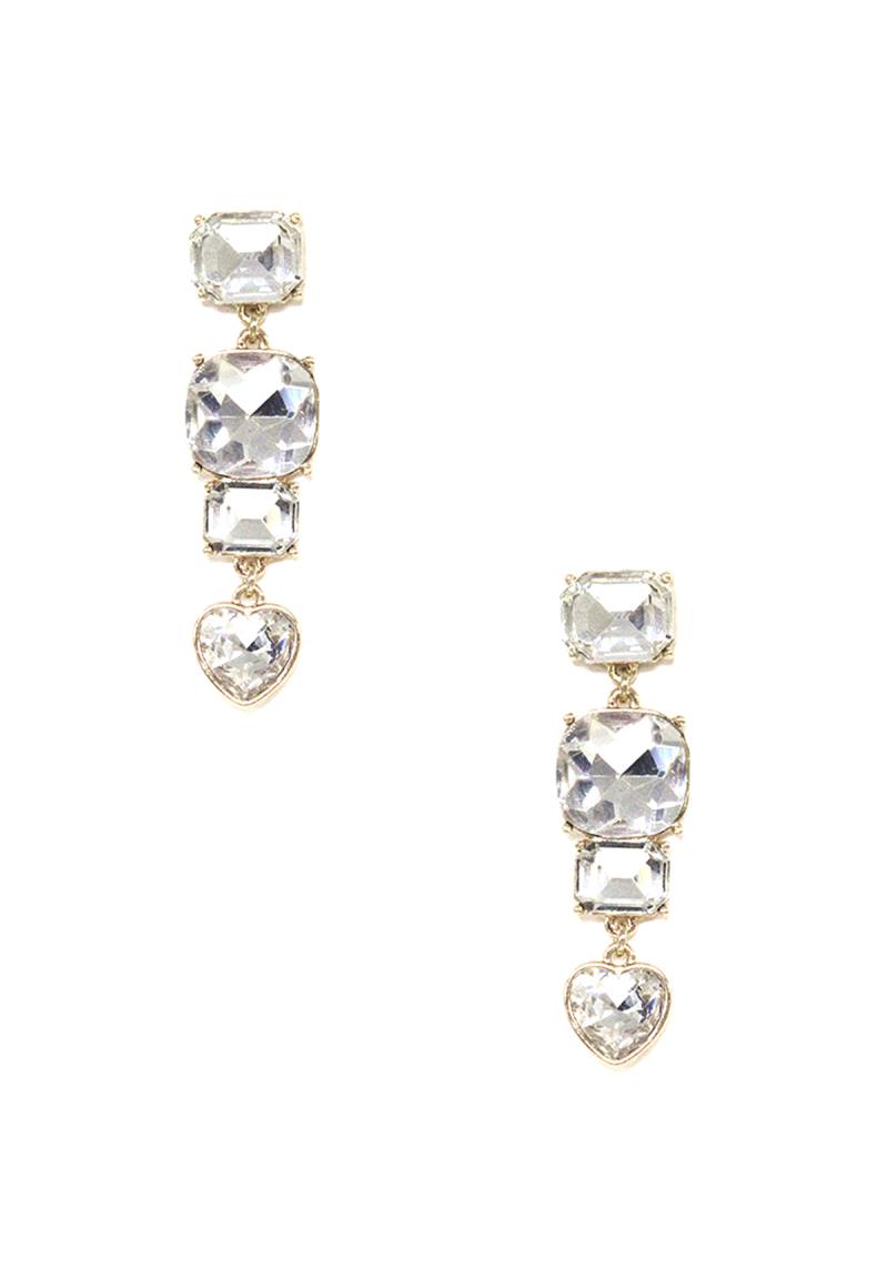 CRYSTAL SQUARE HEART GEM DANGLE DROP EARRING