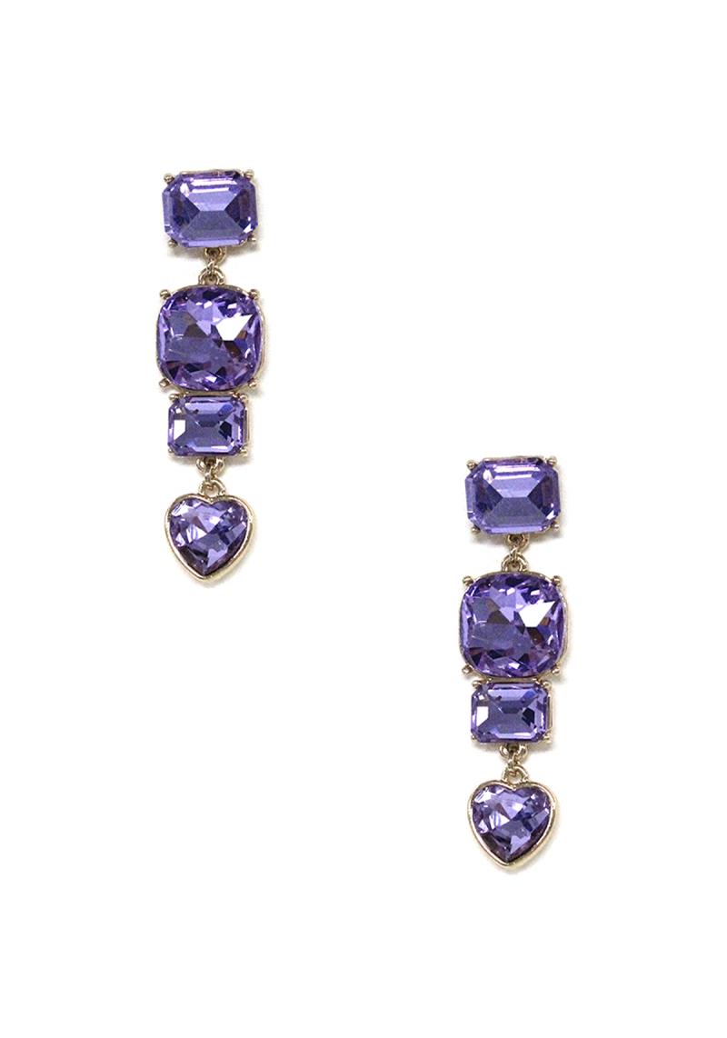 CRYSTAL SQUARE HEART GEM DANGLE DROP EARRING