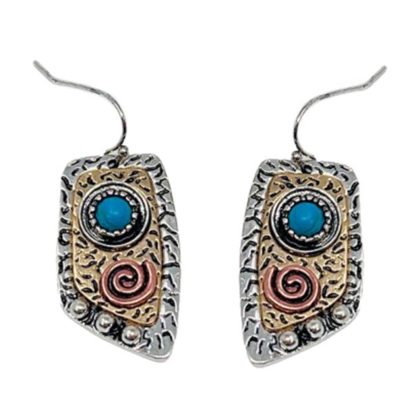 RODEO WESTERN ANTIQUE PATINA METAL DANGLE EARRING